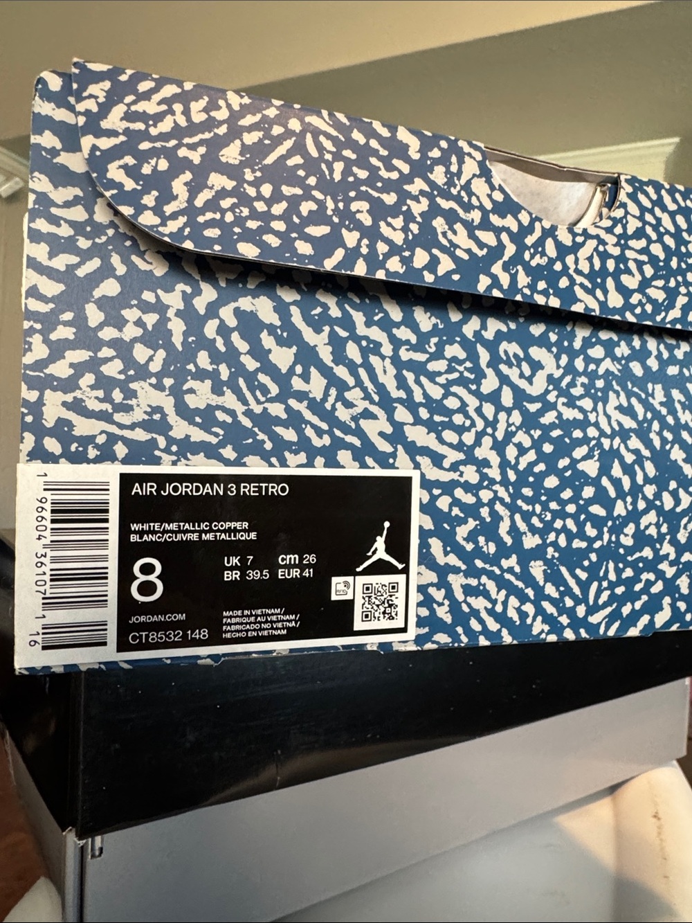 Nike Air Jordan 3 Retro White Metallic Copper Boxed Sneakers